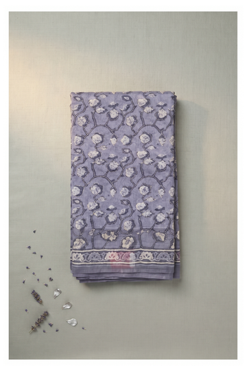 Slate Blue Printed Cotton Saree For Weddings & Parties