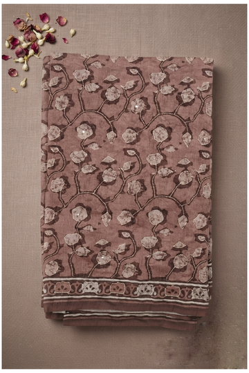 Russet Printed Cotton Wedding & Party Wear Saree