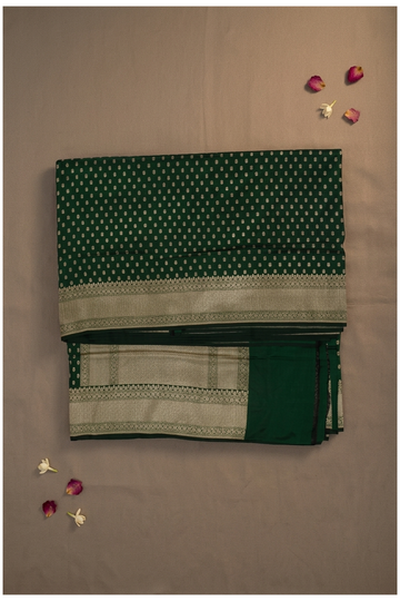 Forest Green Banarasi Pure Silk Butta Zari Saree