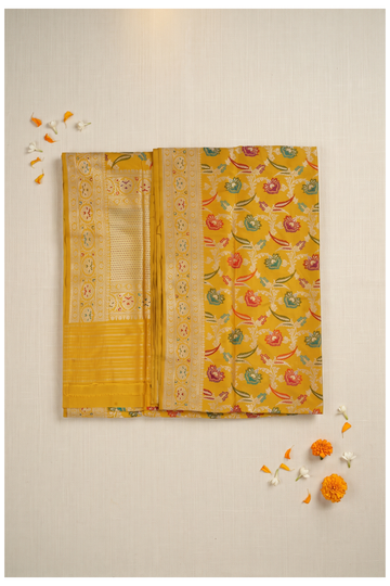 Mustard Pure Silk Banarasi Wedding Saree