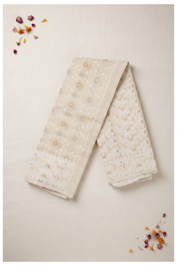 Ivory Printed Cotton Wedding Saree