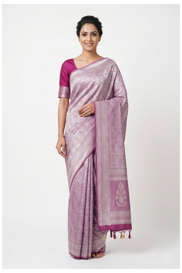 Magenta Banarasi Art Silk Saree For Wedding & Party Wear