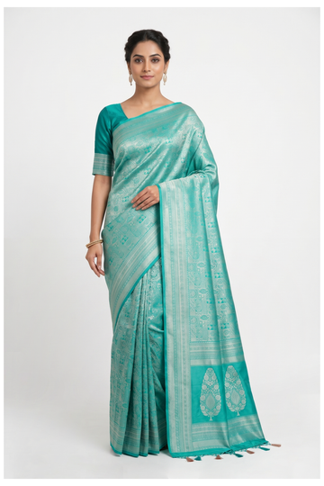 Teal Banarasi Art Silk Wedding Party Wear Saree