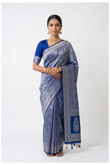 Royal Blue Banarasi Art Silk Saree For Wedding & Party Wear