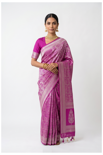 Magenta Banarasi Art Silk Wedding Party Wear Saree