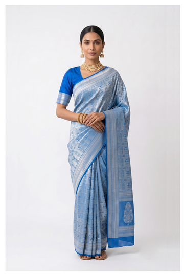 Royal Blue Banarasi Art Silk Wedding And Party Wear Saree