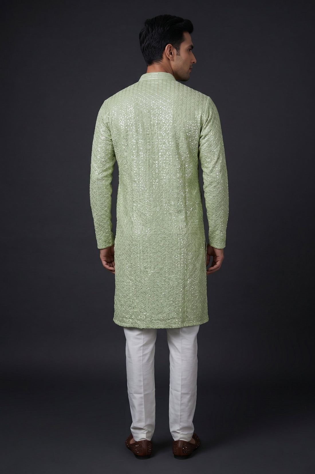 Mint Green Textured Festive Kurta For Men