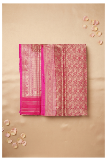 Rani Pink Pure Silk Banarasi Wedding And Party Saree