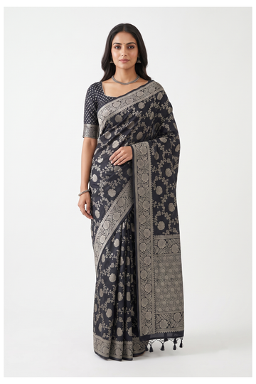 Midnight Blue Banarasi Art Silk Party Wear Saree