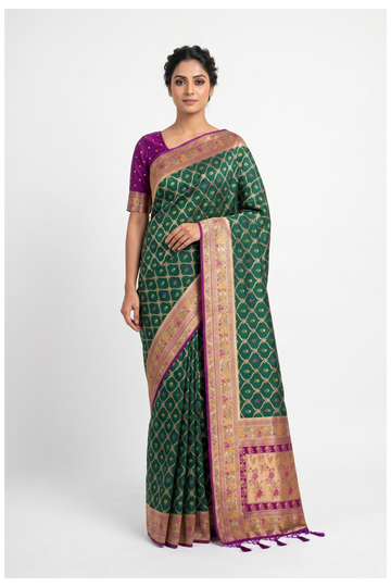 Bottle Green Banarasi Art Silk Wedding Saree