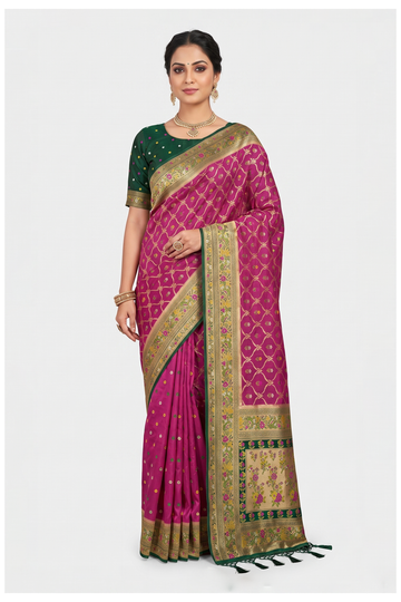 Rani Pink Banarasi Art Silk Wedding Saree