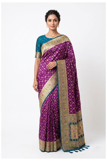 Wine Banarasi Art Silk Wedding Party Wear Saree