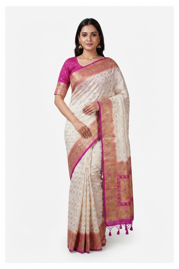 Ivory Banarasi Art Silk Wedding Wear Saree
