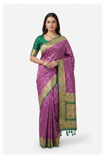 Magenta Banarasi Art Silk Wedding Party Wear Saree