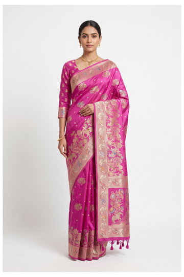Rani Pink Banarasi Art Silk Party Wear Saree