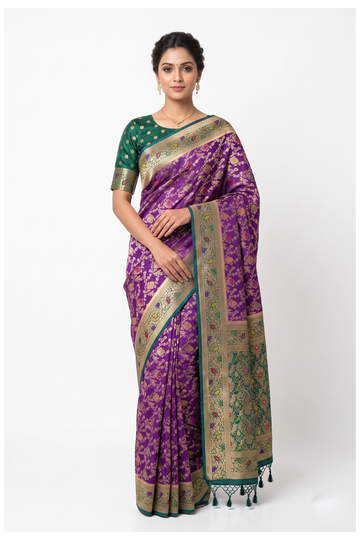 Deep Purple Banarasi Tissue Silk Saree