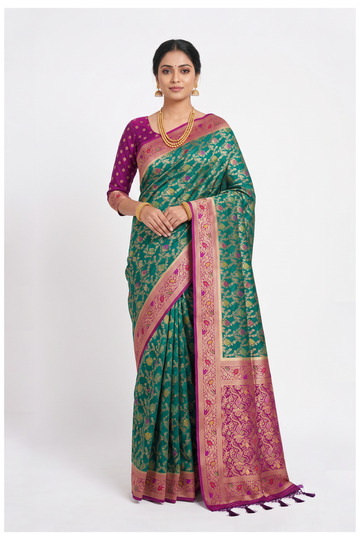 Bottle Green Banarasi Tissue Silk Party Wear Saree