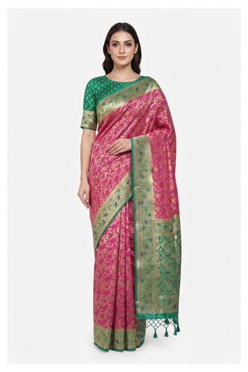 Rani Pink Banarasi Art Silk Wedding & Party Wear Saree