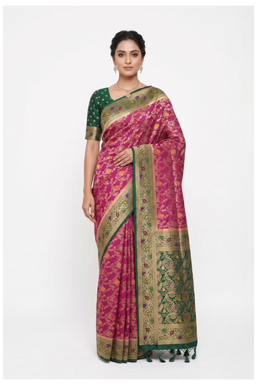 Rani Pink Banarasi Tissue Silk Party Wear Saree