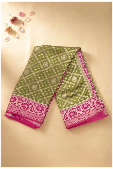 Mehendi Green Banarasi Pure Silk Wedding & Party Wear
