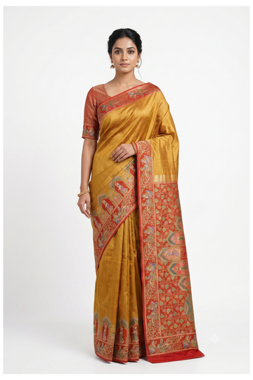 Mustard Banarasi Art Silk Wedding & Party Wear Saree