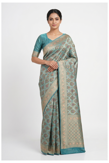 Aqua Banarasi Art Silk Wedding & Party Wear Saree