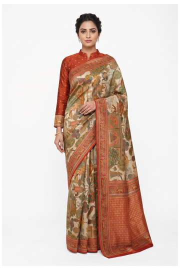 Rust Banarasi Art Silk Wedding Saree