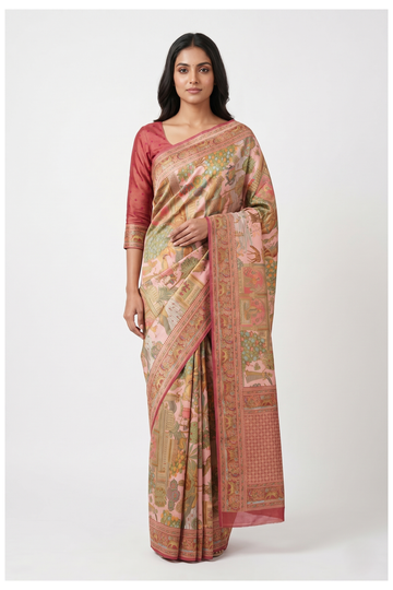 Dusty Rose Banarasi Art Silk Wedding Party Wear Saree