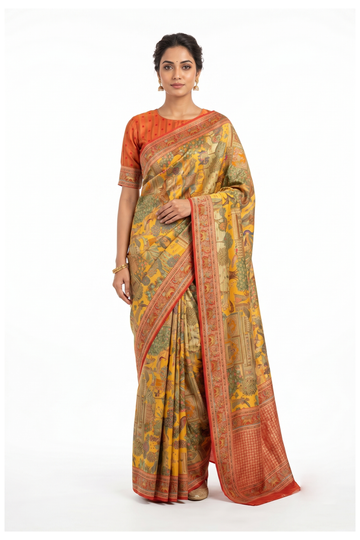Golden Yellow Banarasi Art Silk Wedding & Party Wear Saree