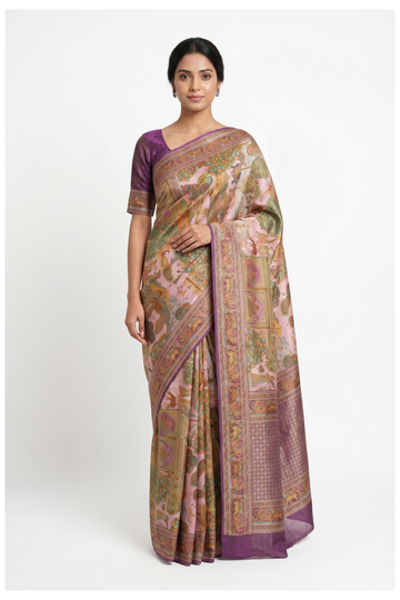Lavender Pink Banarasi Art Silk Wedding Party Saree