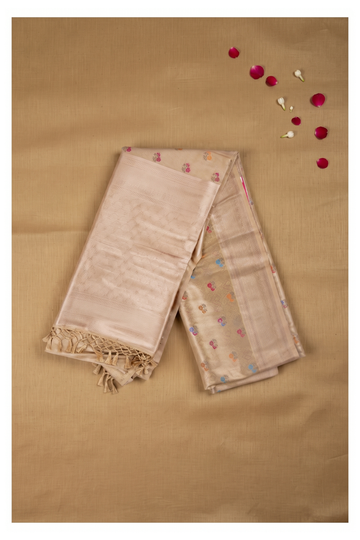 Champagne South Silk Tissue Saree For Wedding & Parties