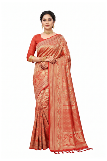 Coral South Silk Art Silk Wedding Saree