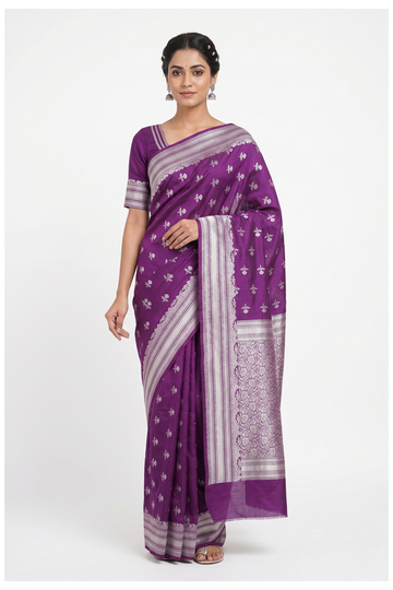 Violet Banarasi Silk Saree With Weaving