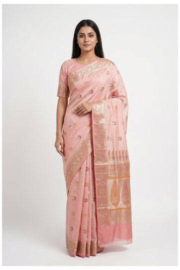 Blush Pink Banarasi Silk Saree With Weaving