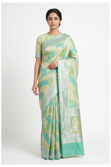 Mint Green Banarasi Silk Saree With Weaving