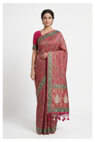 Violet Red  Banarasi Pure Silk Wedding Saree