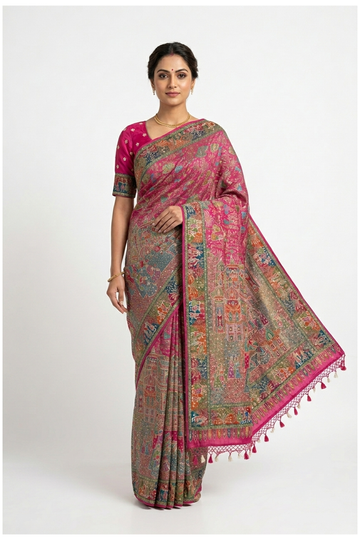 Violet Red Banarasi Pure Silk Wedding Party Wear Saree