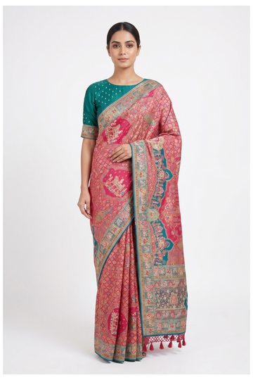 Rani Pink Pure Silk Banarasi Wedding Saree