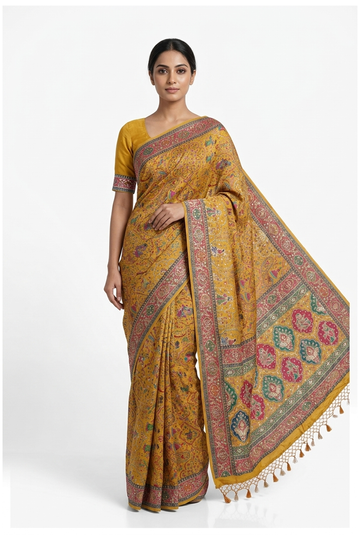 Mustard Banarasi Pure Silk Wedding Haldi Saree