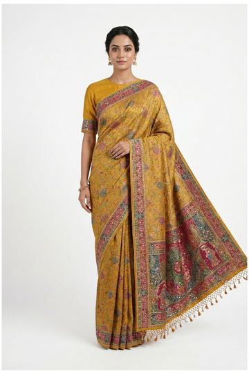 Mustard Banarasi Pure Silk Wedding Saree