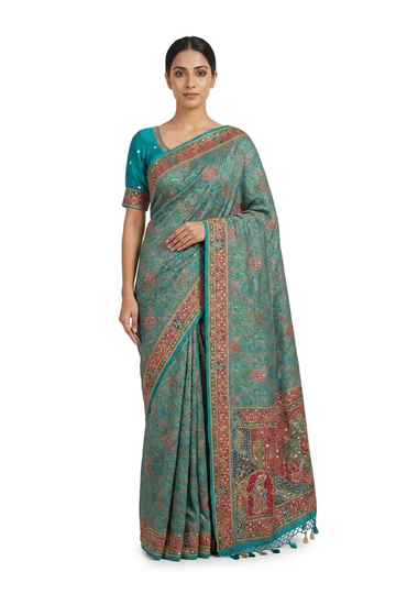 Teal Banarasi Pure Silk Wedding Saree