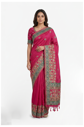Rani Pink Banarasi Pure Silk Wedding & Party Saree