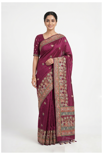 Wine Pure Silk Banarasi Wedding & Party Wear Saree