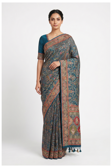 Teal Banarasi Pure Silk Wedding And Party Wear Saree