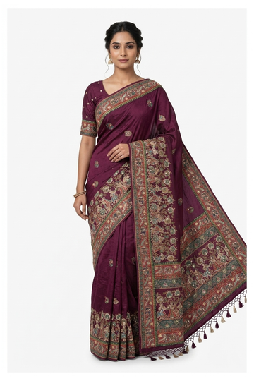 Wine Pure Silk Banarasi Wedding Saree