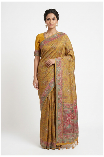 Mustard Banarasi Pure Silk Wedding Saree