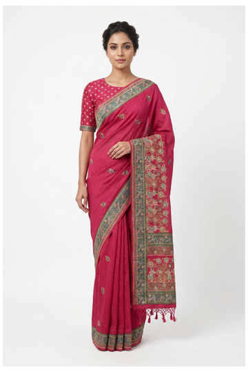 Rani Pink Banarasi Pure Silk Party Wear & Wedding Saree
