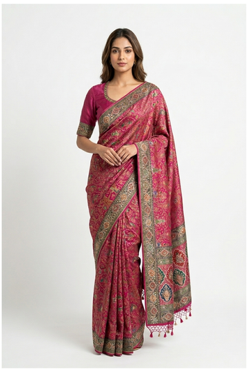 Rani Pink Banarasi Pure Silk Wedding Party Wear Saree