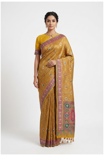 Mustard Banarasi Pure Silk Wedding Saree