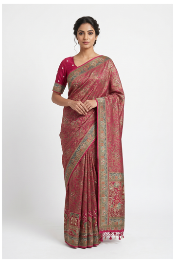 Violet Red Banarasi Pure Silk Party Wear Saree